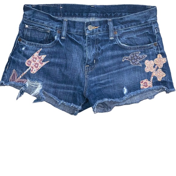 Denim & Supply Ralph Lauren Pants - RALPH LAUREN Distressed Floral Patchwork Jean Shorts Denim Supply Boyfriend 27w
